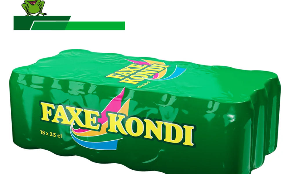 En ramme dåse sodavand af Faxe kondi, med kokkefrøen´s logo 